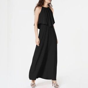 Thalia Sodi Black Maxi Halter Dress with Gold Chain Accent at Neckline Size XXL